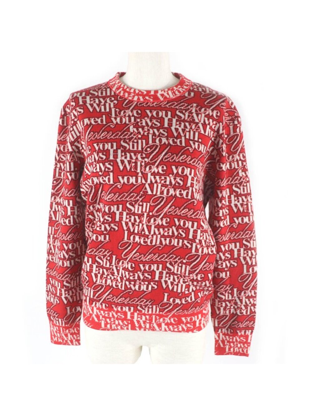 Balenciaga Wool I Will Always Love You All Over Print Long Sleeve Knit Sweater